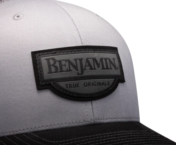 Close Up Angled View of Benjamin Trucker Hat Grey BENH02